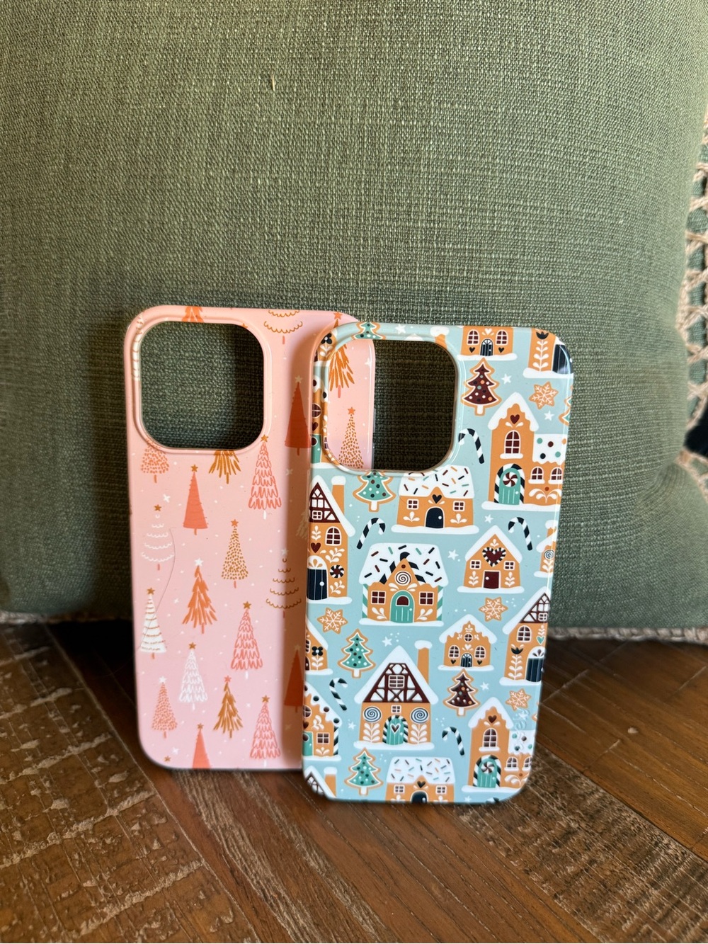Festive Pink & Light Blue Holiday Phone Case Duo